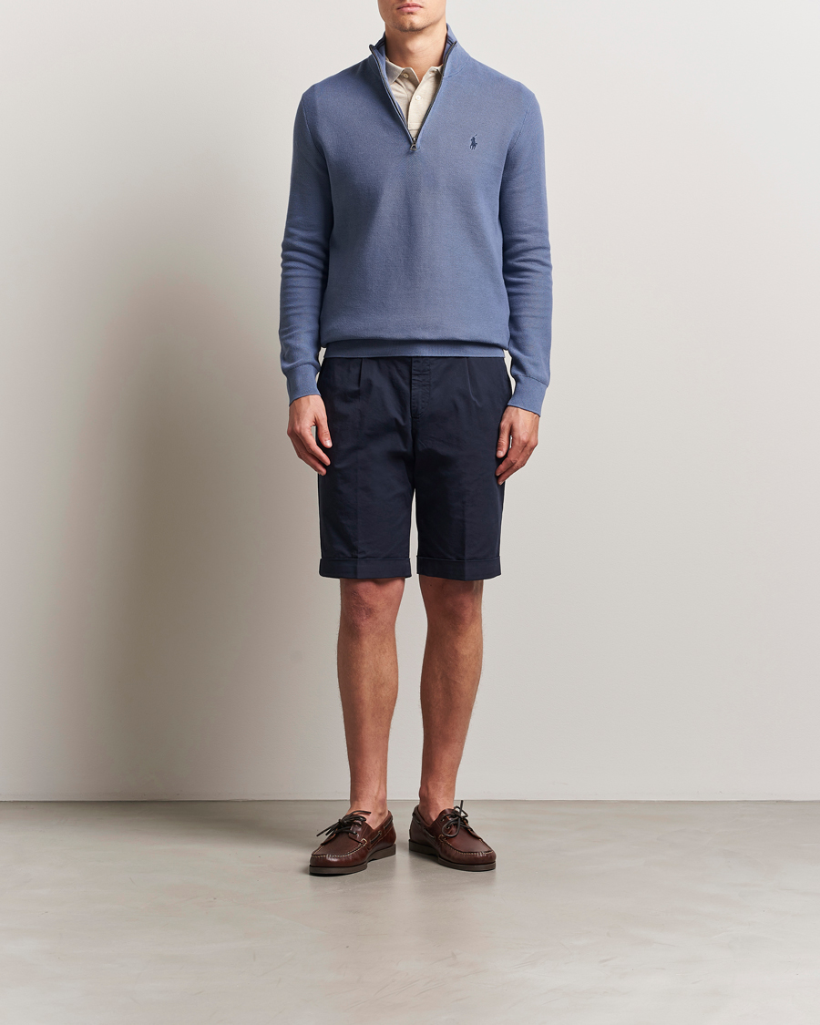 Men | Sweaters & Knitwear | Polo Ralph Lauren | Half Zip Cotton Pullover Capri Blue