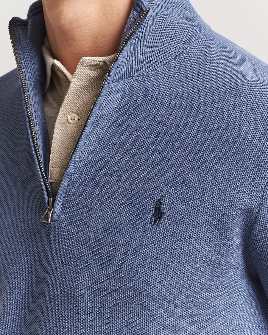 Men | Sweaters & Knitwear | Polo Ralph Lauren | Half Zip Cotton Pullover Capri Blue