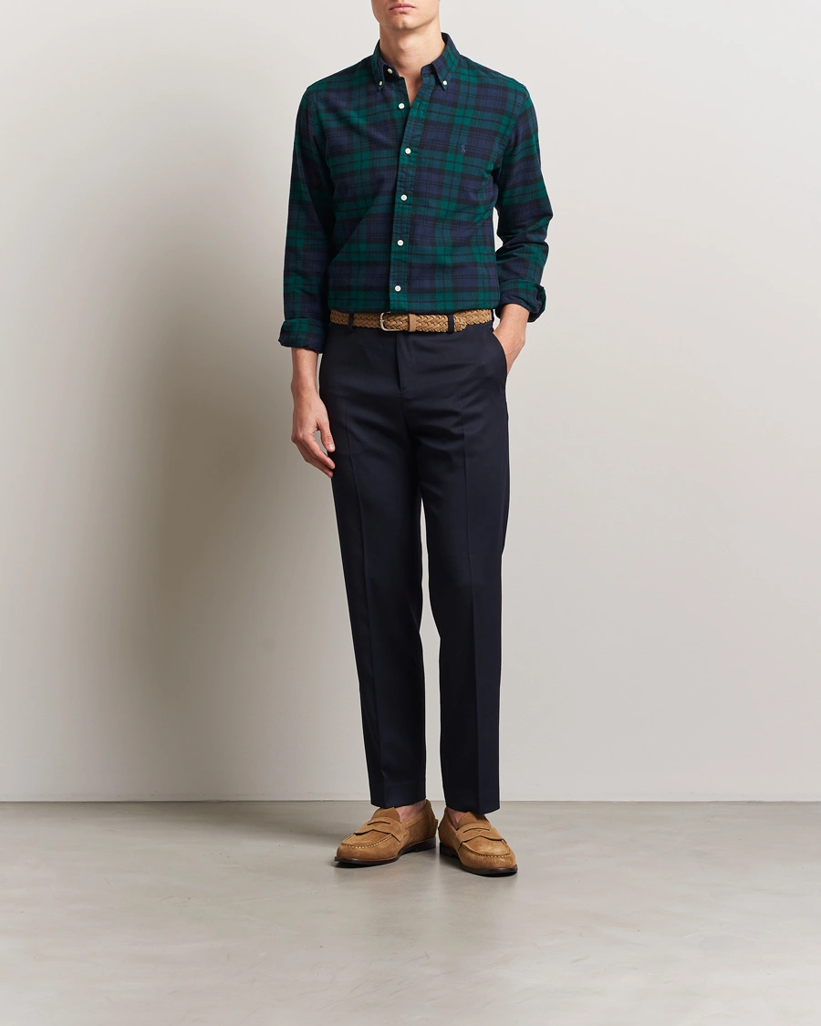 Men | Shirts | Polo Ralph Lauren | Custom Fit Checked Oxford Shirt Navy/Green Multi