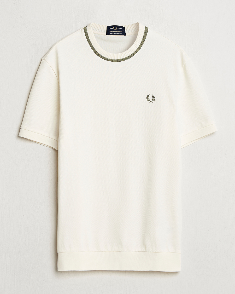 Men | T-Shirts | Fred Perry | Pique Crew Neck T-Shirt Light Ecru