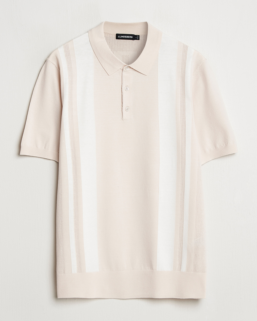 Men | Polo Shirts | J.Lindeberg | Reymond Stripe Knit Polo Moonbeam