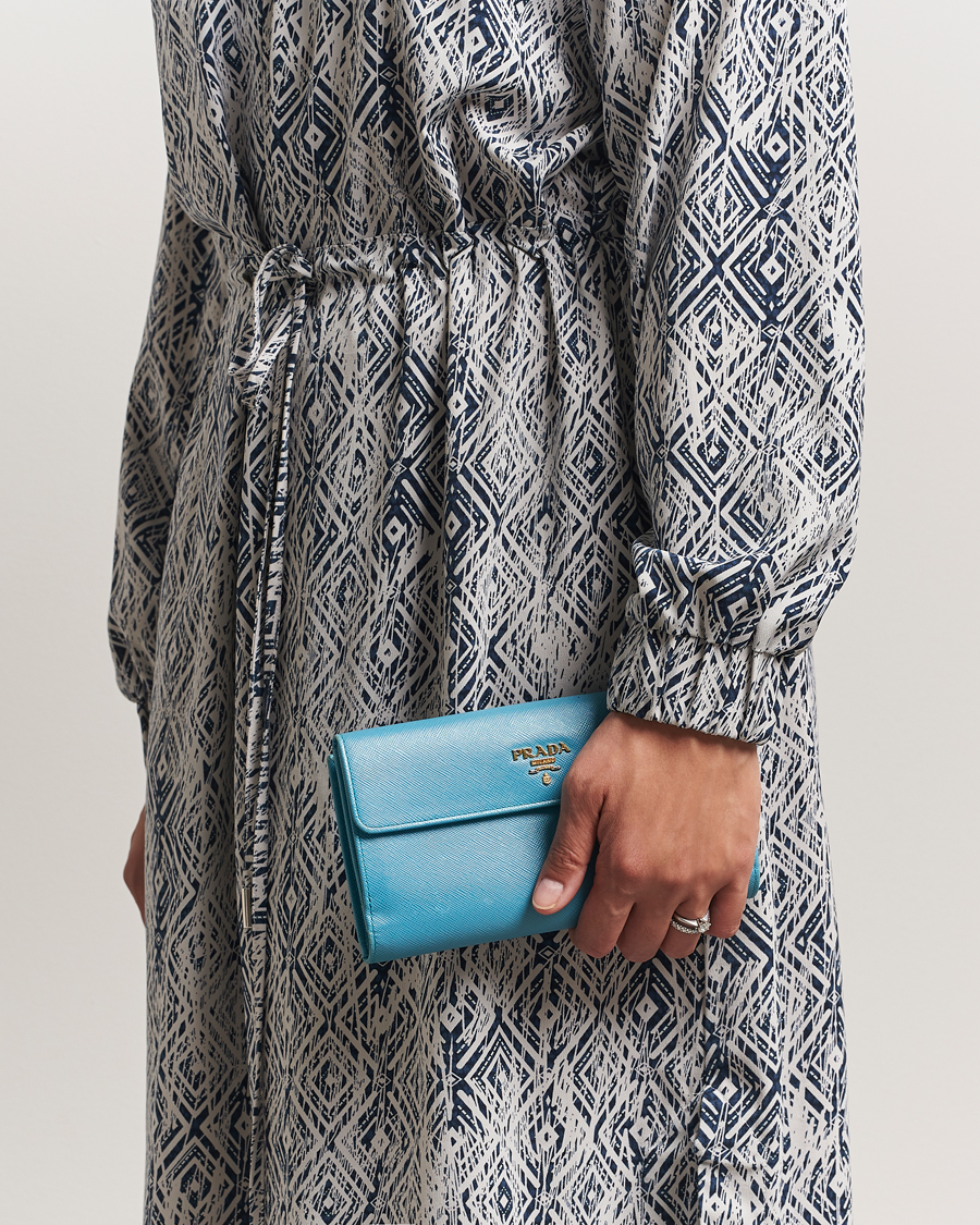 Men | Prada Pre-Owned Saffiano Leather Wallet Light Blue | Prada Pre-Owned | Saffiano Leather Wallet Light Blue