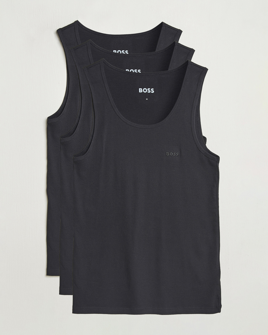 Men | T-Shirts | BOSS BLACK | 3-Pack Ribbed Tank Top Black