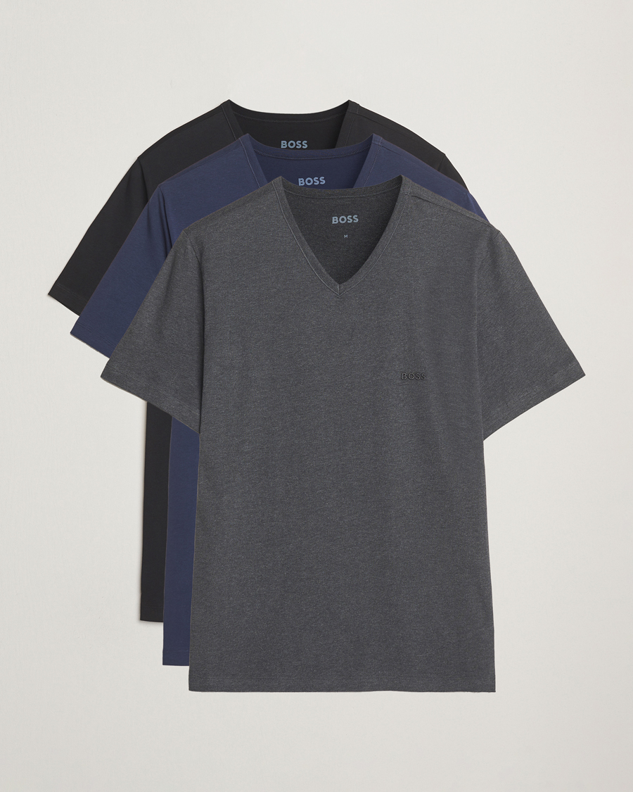 Men | T-Shirts | BOSS BLACK | 3-Pack V-Neck T-Shirt Black/Blue/Grey
