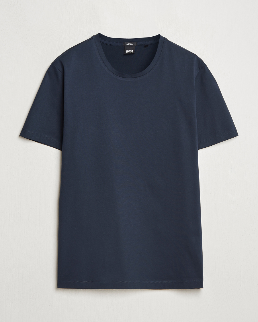 Men | T-Shirts | BOSS BLACK | Tessler Mercerized Crew Neck T-Shirt Dark Blue