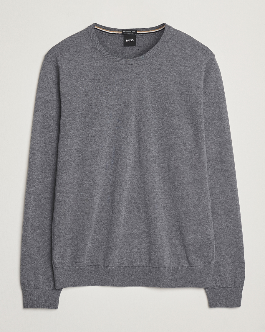 Men | Sweaters & Knitwear | BOSS BLACK | Leno Wool Crew Neck Pullover Medium Grey