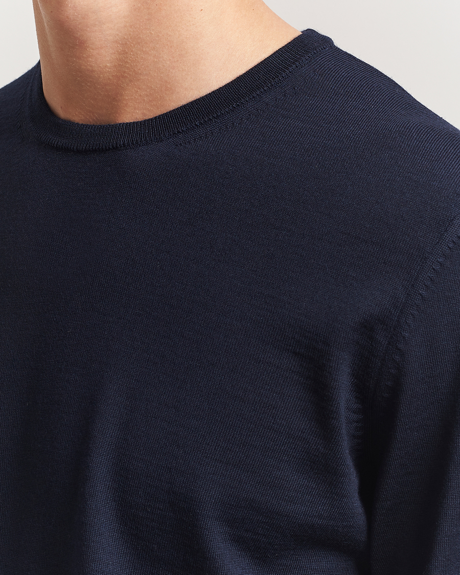 Men | Sweaters & Knitwear | BOSS BLACK | Leno Wool Crew Neck Pullover Dark Blue