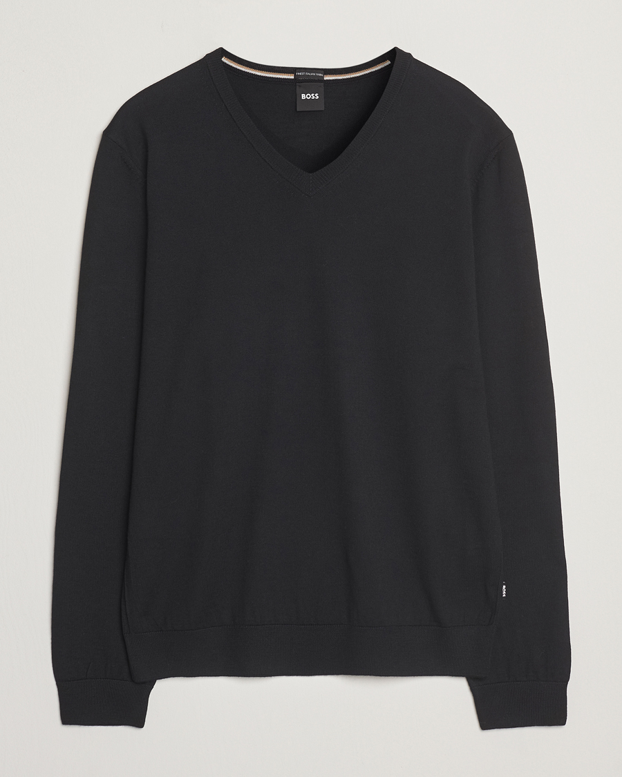 Men | Sweaters & Knitwear | BOSS BLACK | Melba Wool V-Neck Pullover Black