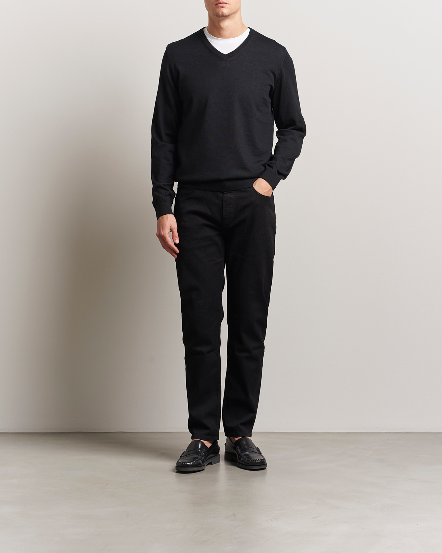 Men | Sweaters & Knitwear | BOSS BLACK | Melba Wool V-Neck Pullover Black