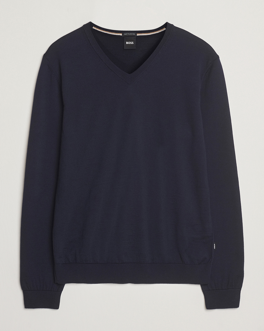 Men | Sweaters & Knitwear | BOSS BLACK | Melba Wool V-Neck Pullover Dark Blue