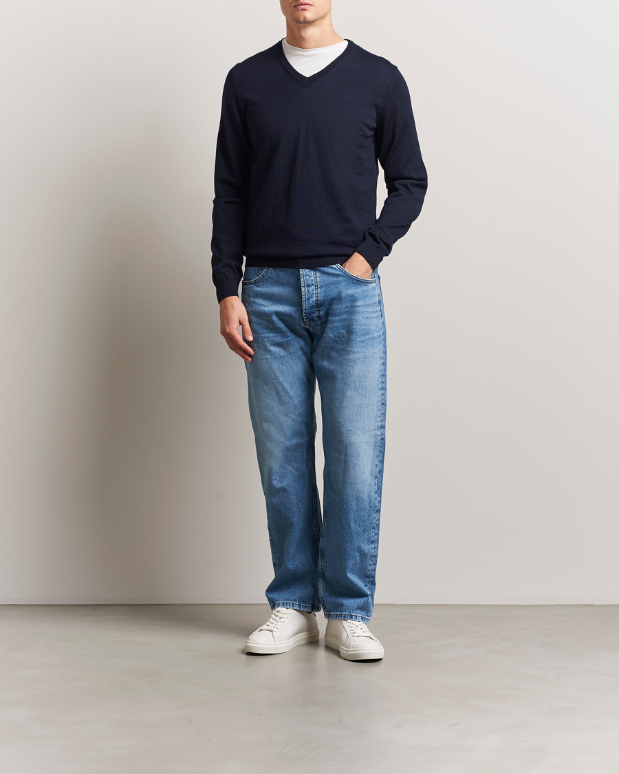 Men | Sweaters & Knitwear | BOSS BLACK | Melba Wool V-Neck Pullover Dark Blue