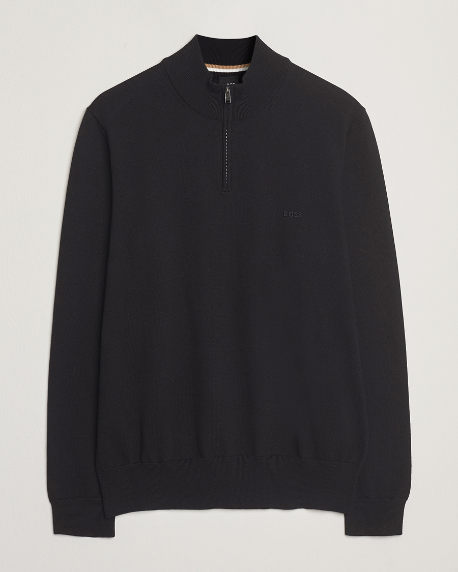 Men | Sweaters & Knitwear | BOSS BLACK | Padro Cotton Knitted Half Zip Black