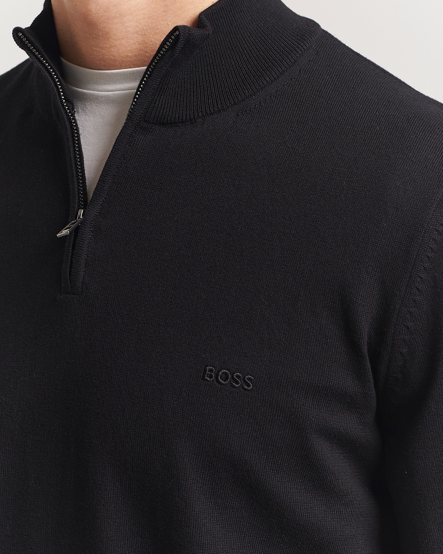 Men | Sweaters & Knitwear | BOSS BLACK | Padro Cotton Knitted Half Zip Black