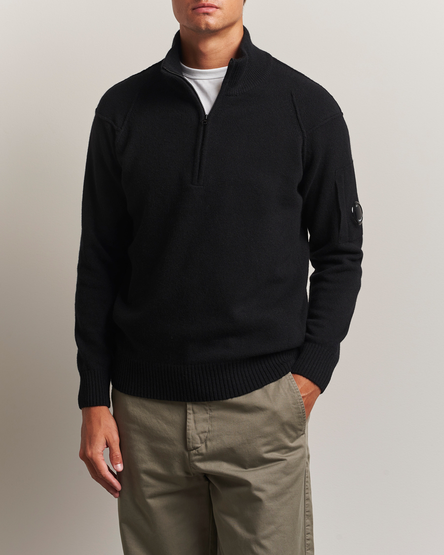 Men | Sweaters & Knitwear | C.P. Company | Knitted Lambswool Half-Zip Black