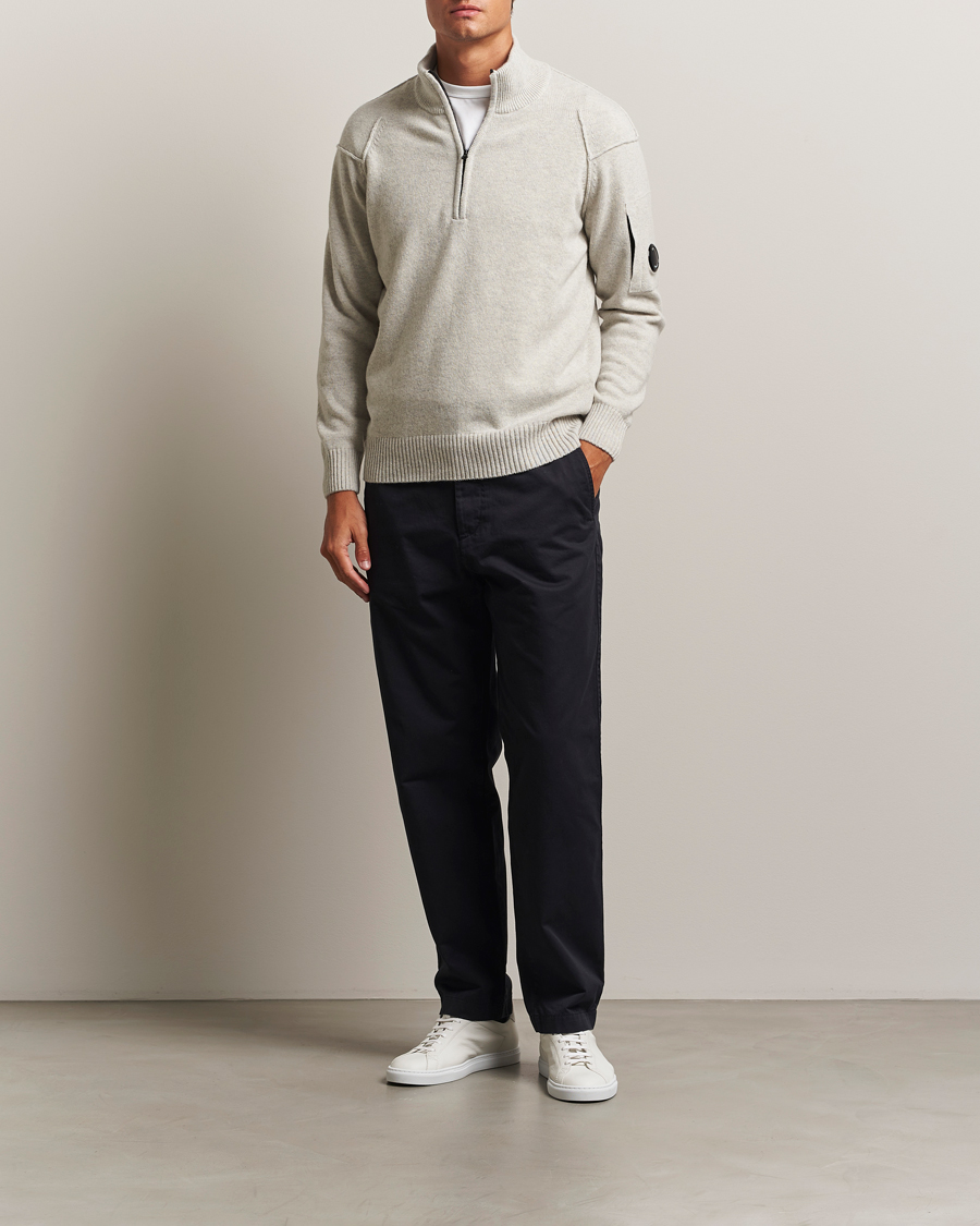Men | Sweaters & Knitwear | C.P. Company | Knitted Lambswool Half-Zip Light Grey