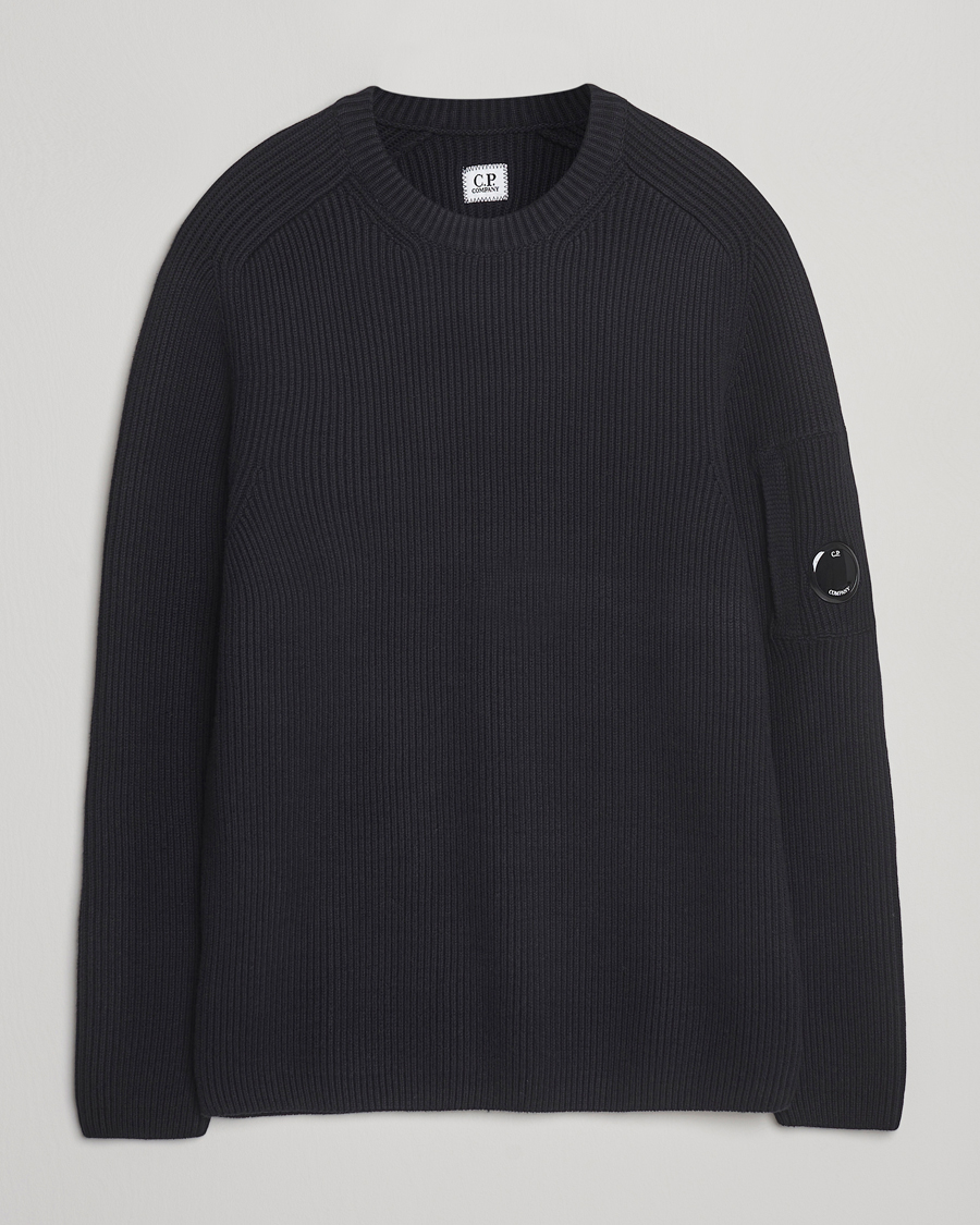 Men | Sweaters & Knitwear | C.P. Company | Full Rib Knitted Cotton Crew Neck Black