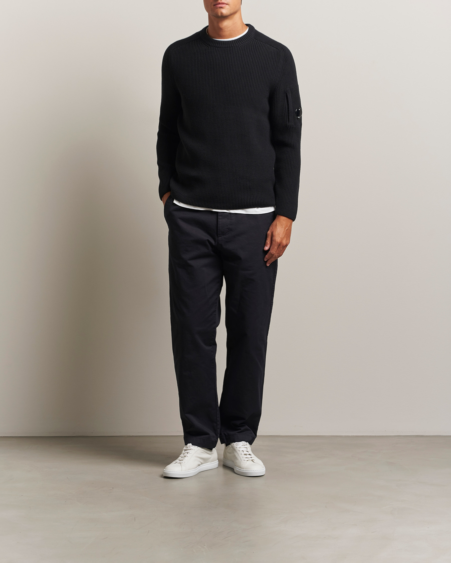 Men | Sweaters & Knitwear | C.P. Company | Full Rib Knitted Cotton Crew Neck Black