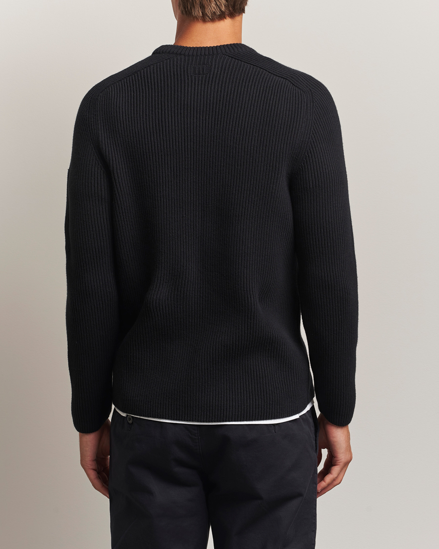 Men | Sweaters & Knitwear | C.P. Company | Full Rib Knitted Cotton Crew Neck Black