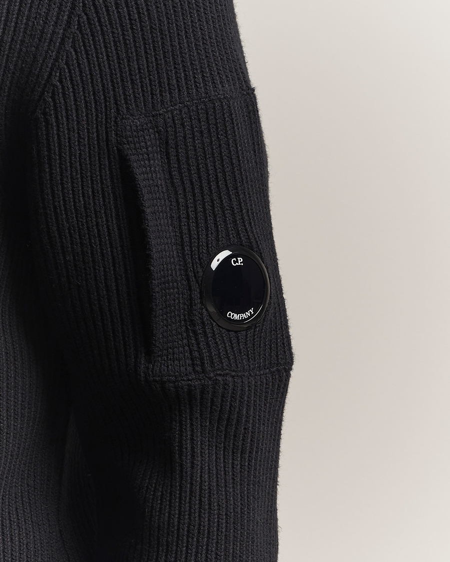 Men | Sweaters & Knitwear | C.P. Company | Full Rib Knitted Cotton Crew Neck Black