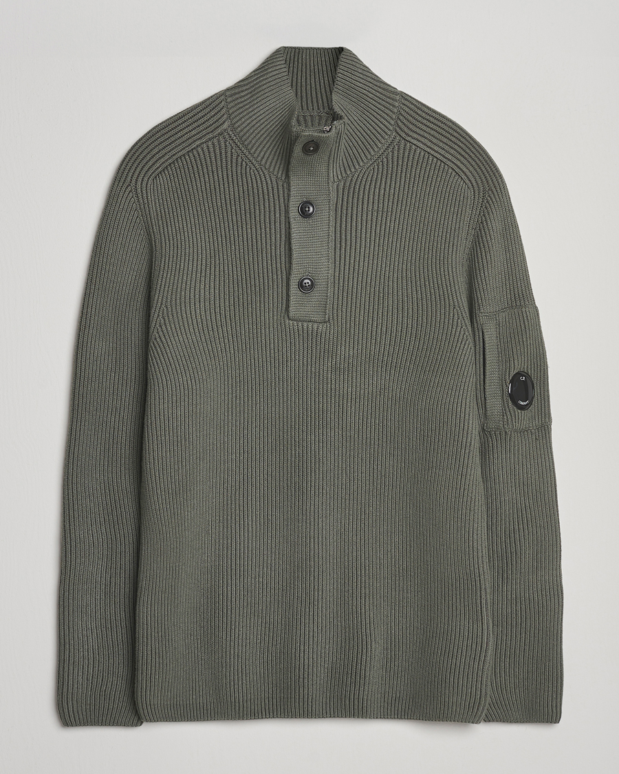 Men | Sweaters & Knitwear | C.P. Company | Full Rib Knitted Cotton Half Button Grey