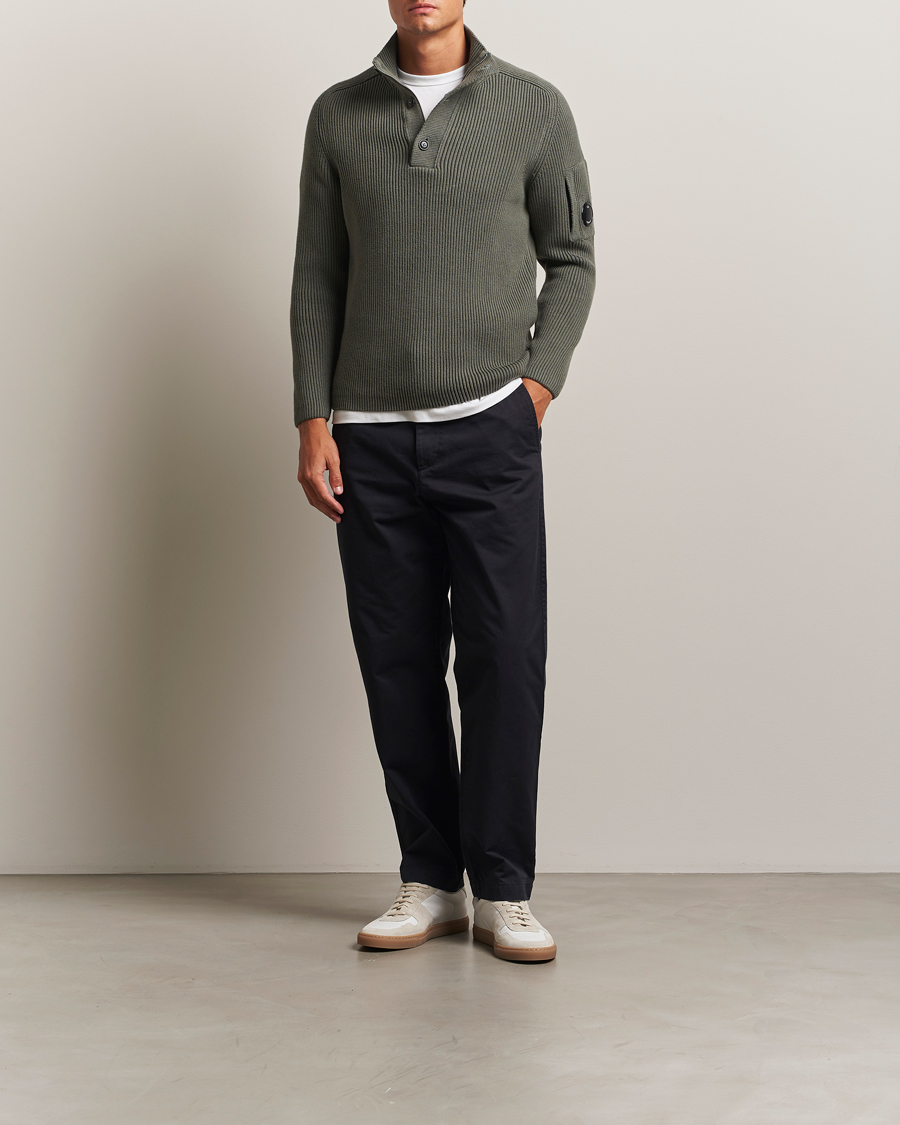 Men | Sweaters & Knitwear | C.P. Company | Full Rib Knitted Cotton Half Button Grey