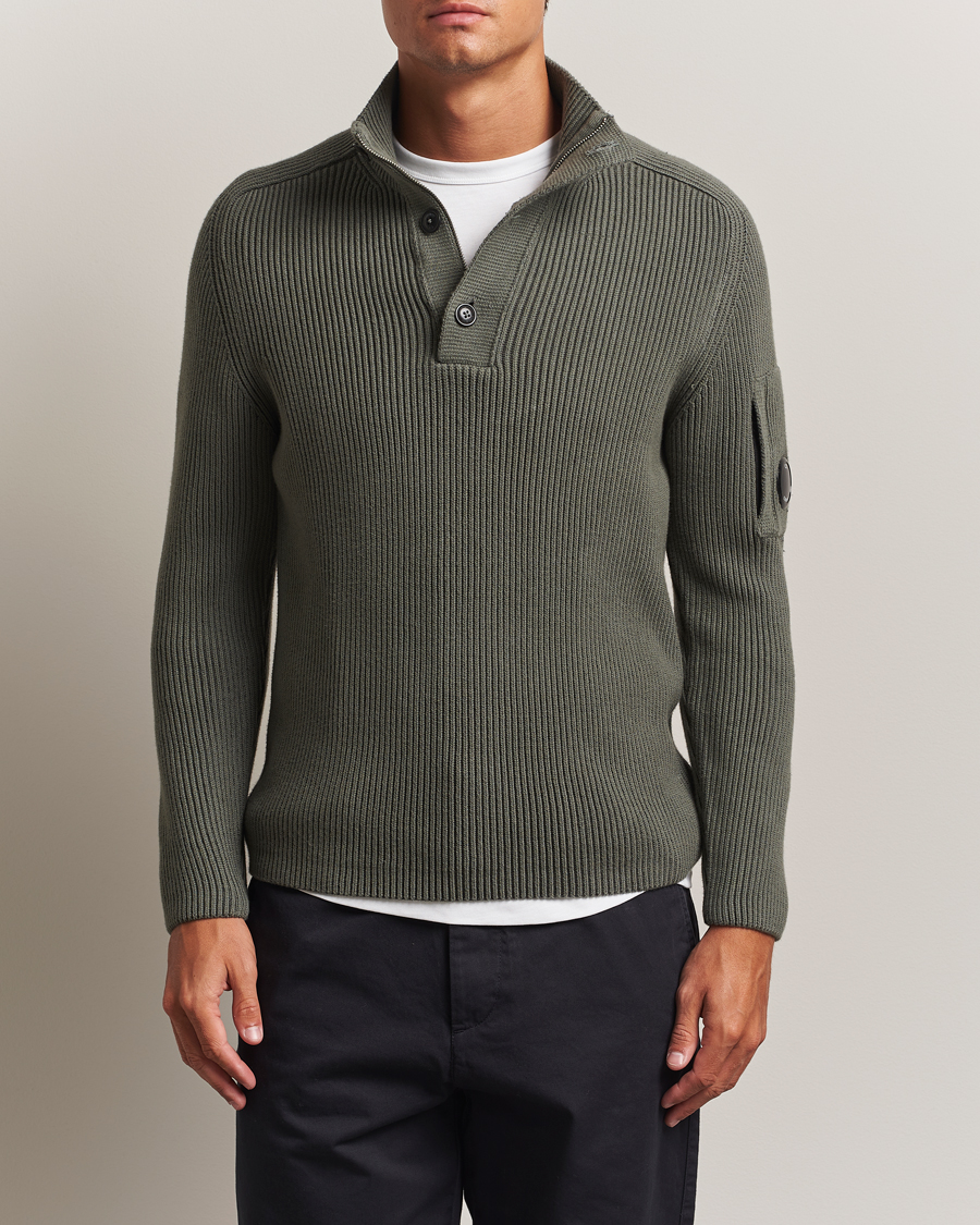 Men | Sweaters & Knitwear | C.P. Company | Full Rib Knitted Cotton Half Button Grey