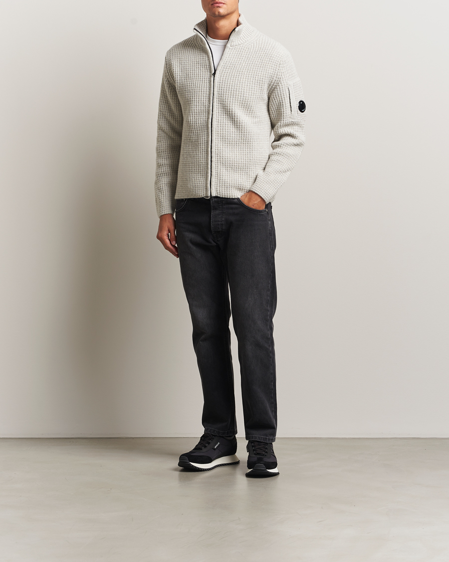 Men | Sweaters & Knitwear | C.P. Company | Structure Lambswool Full Zip Grey