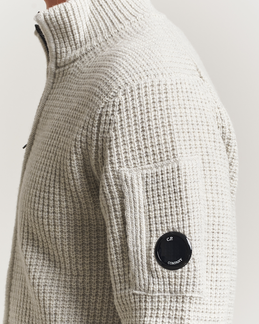 Men | Sweaters & Knitwear | C.P. Company | Structure Lambswool Full Zip Grey