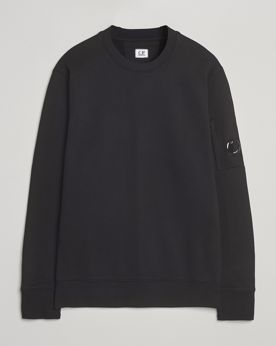 Men | Sweaters & Knitwear | C.P. Company | Diagonal Raised Fleece Lens Sweatshirt Black
