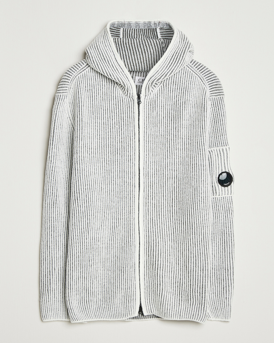 Men | Sweaters & Knitwear | C.P. Company | Knitted Full Zip Hood White/Grey
