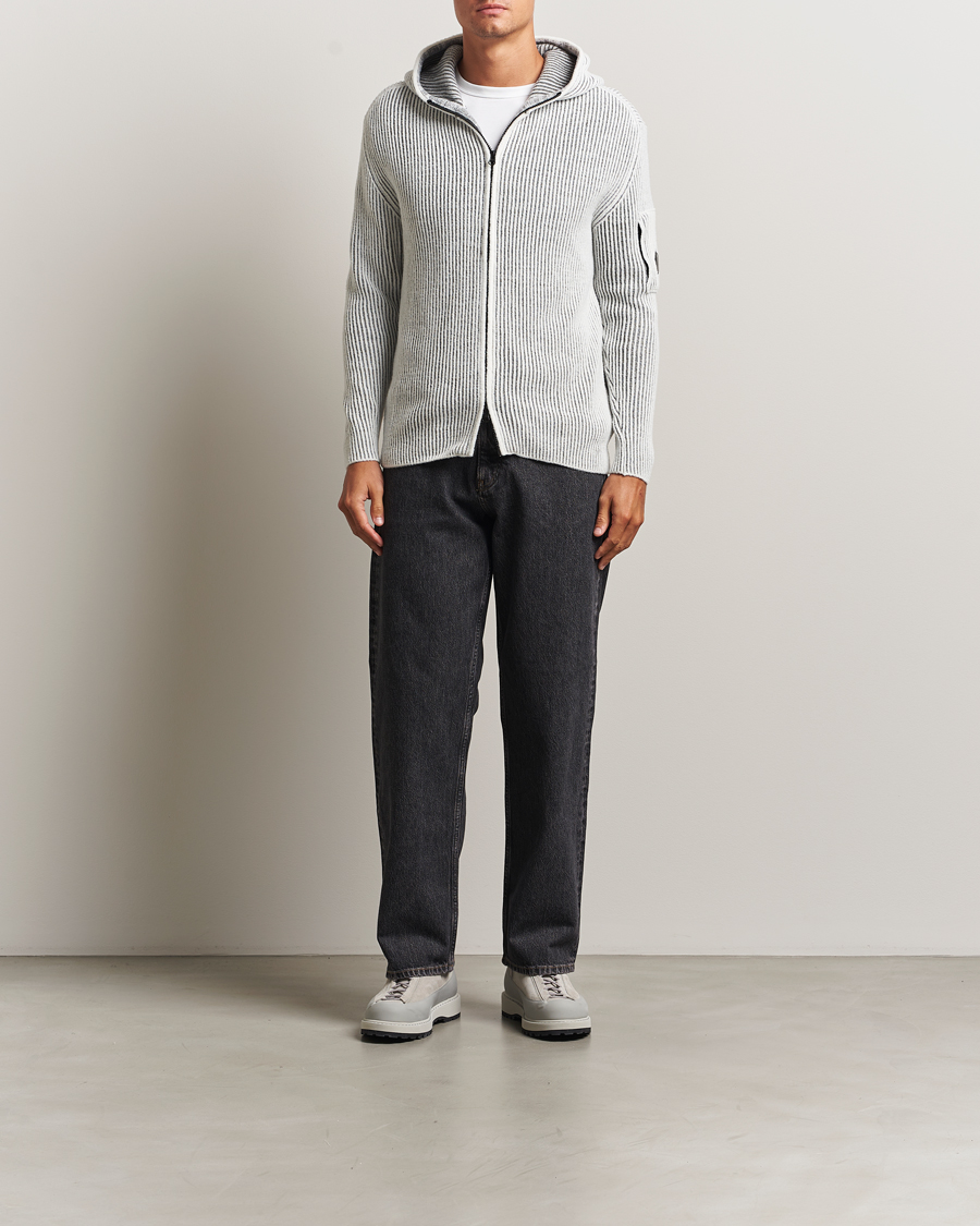 Men | Sweaters & Knitwear | C.P. Company | Knitted Full Zip Hood White/Grey