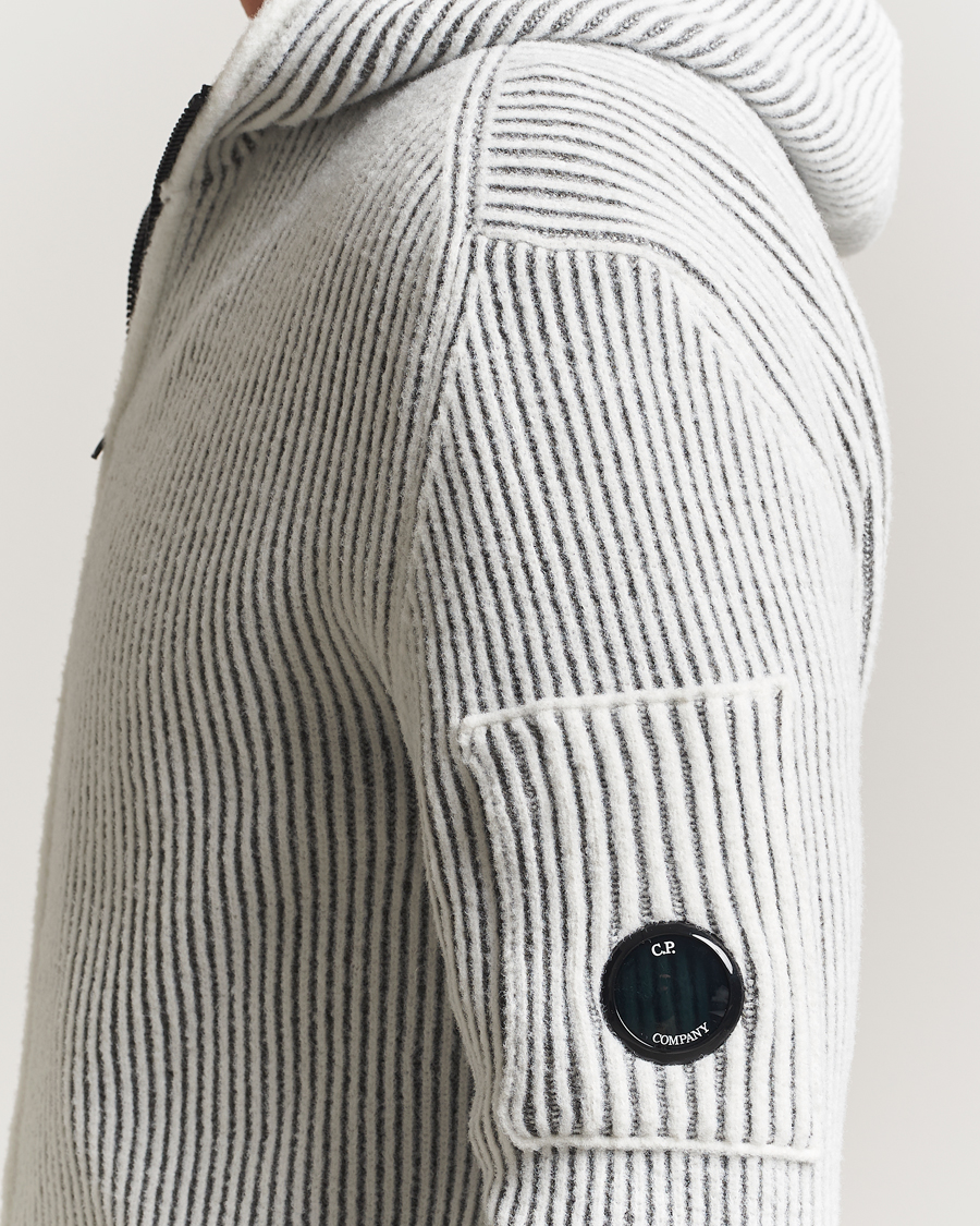 Men | Sweaters & Knitwear | C.P. Company | Knitted Full Zip Hood White/Grey