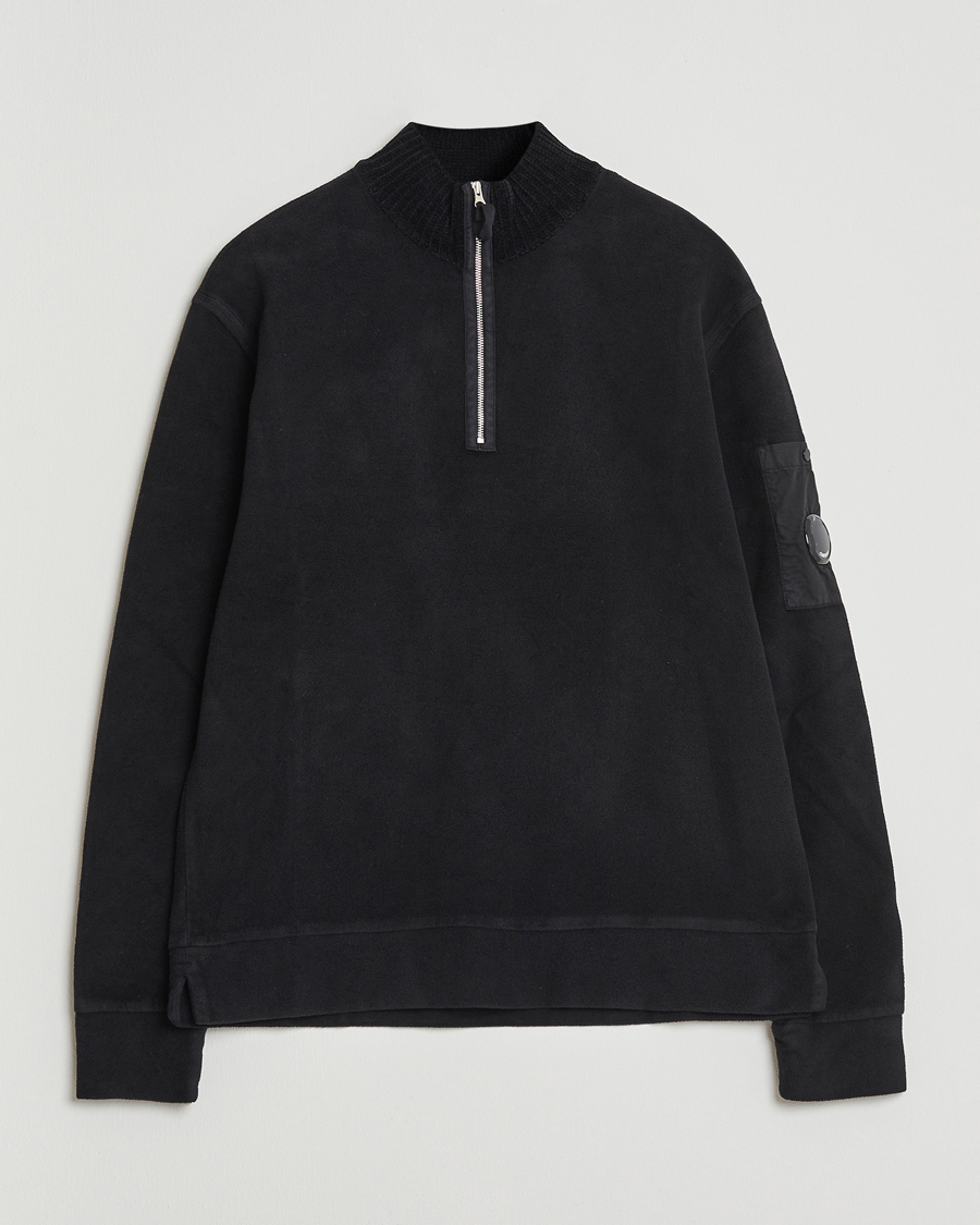Men | Sweaters & Knitwear | C.P. Company | Brushed Emerized Diagonal Fleece Half Zip Black