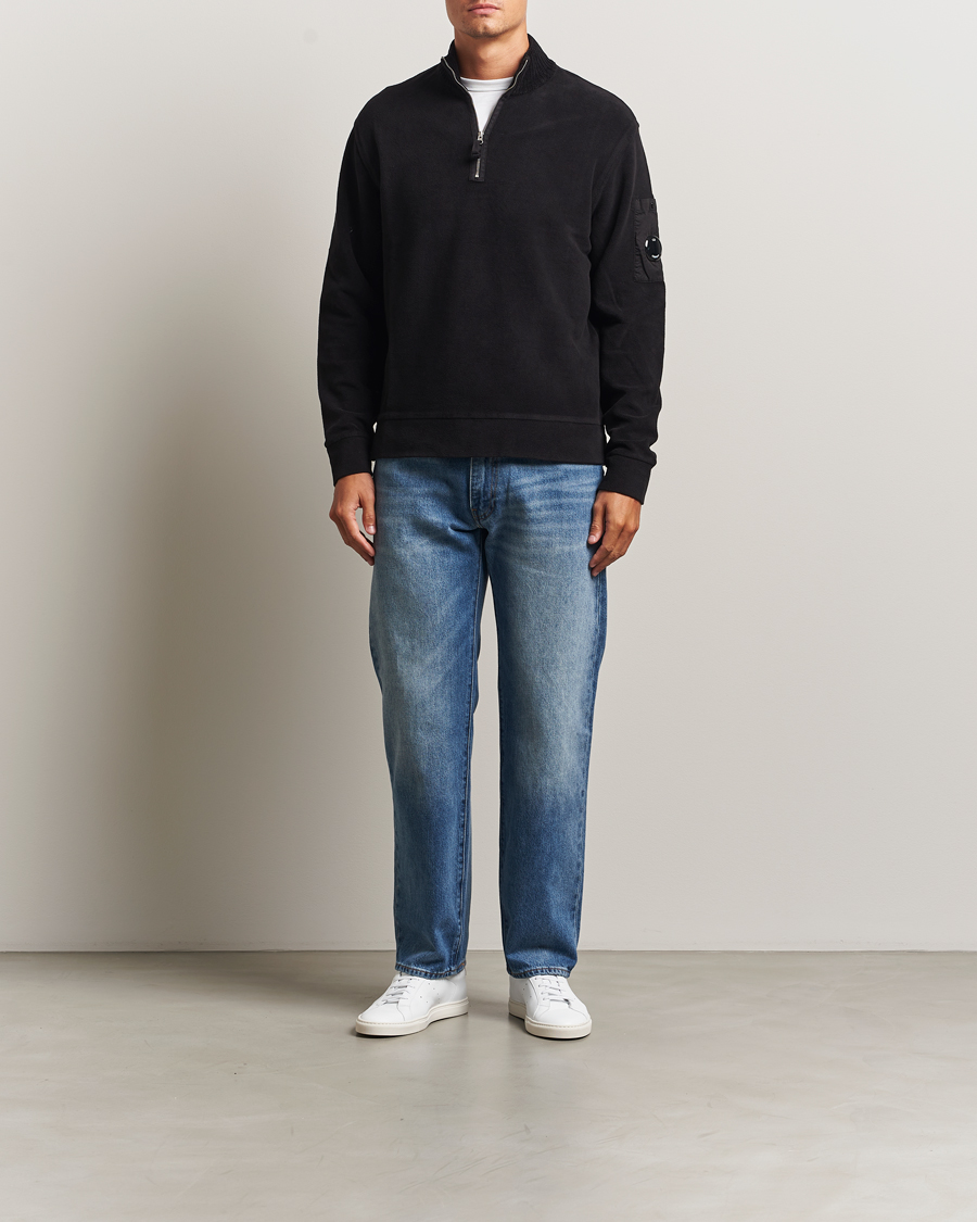 Men | Sweaters & Knitwear | C.P. Company | Brushed Emerized Diagonal Fleece Half Zip Black