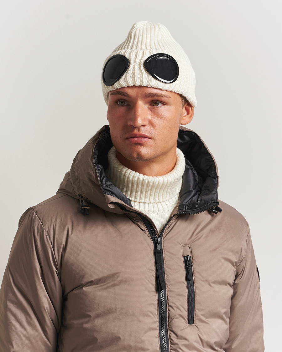 Men | C.P. Company Knitted Merino Goggle Beanie White | C.P. Company | Knitted Merino Goggle Beanie White