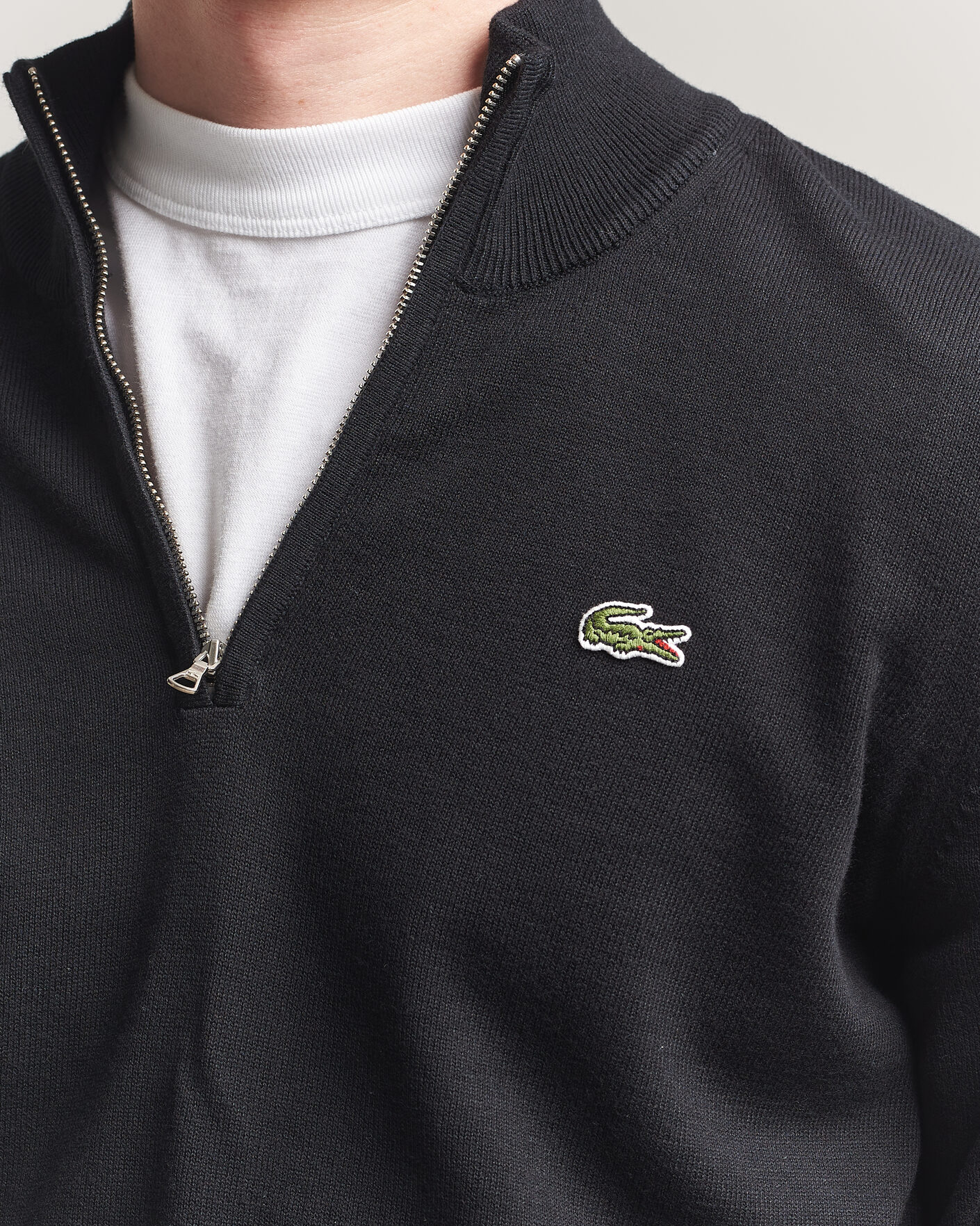 Men | Sweaters & Knitwear | Lacoste | Cotton Knitted Half Zip Black