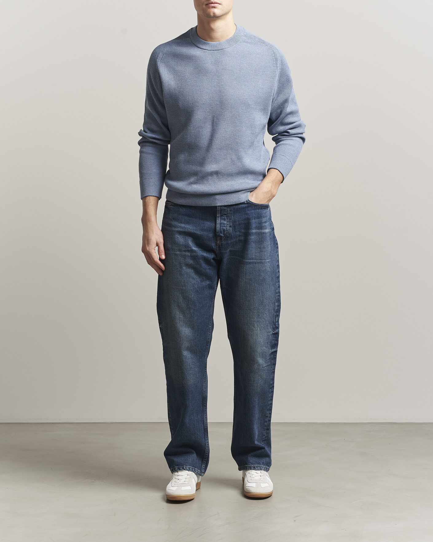 Men | Sweaters & Knitwear | NN07 | Kevin Cotton Knitted Sweater Stone Blue