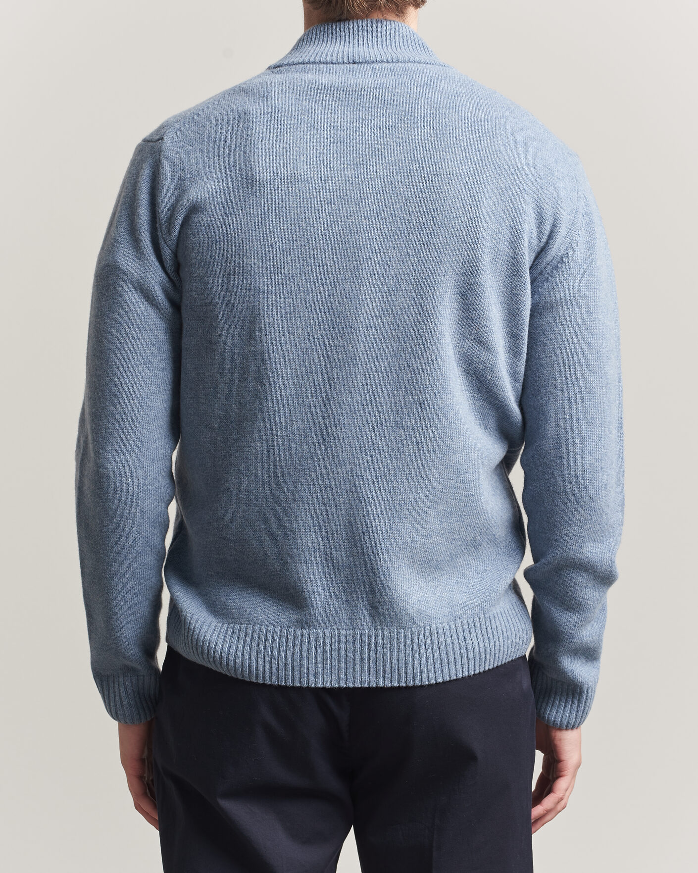 Men | Sweaters & Knitwear | Stenströms | Brushed Merino Full Zip Light Blue