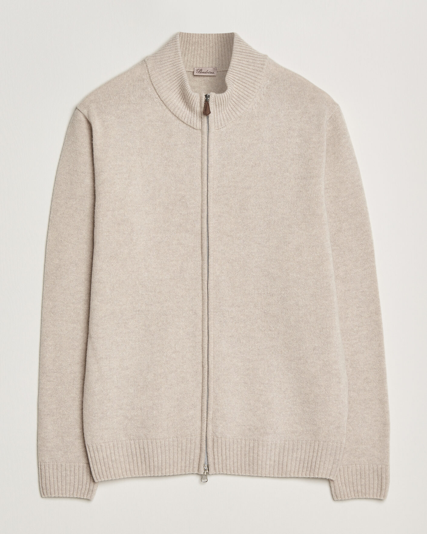 Men | Sweaters & Knitwear | Stenströms | Brushed Merino Full Zip Beige