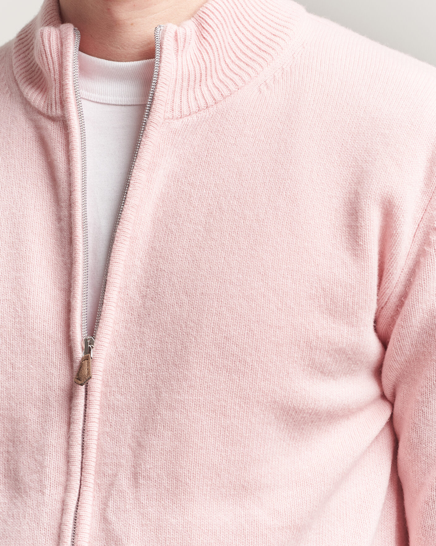 Men | Sweaters & Knitwear | Stenströms | Brushed Merino Full Zip Pink