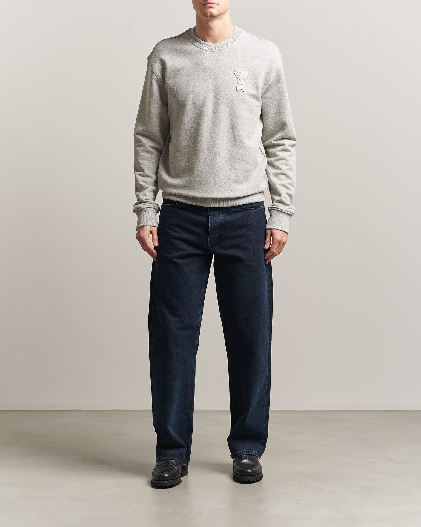 Men | Sweaters & Knitwear | AMI | Knitted Heart Logo Sweatshirt Grey Melange