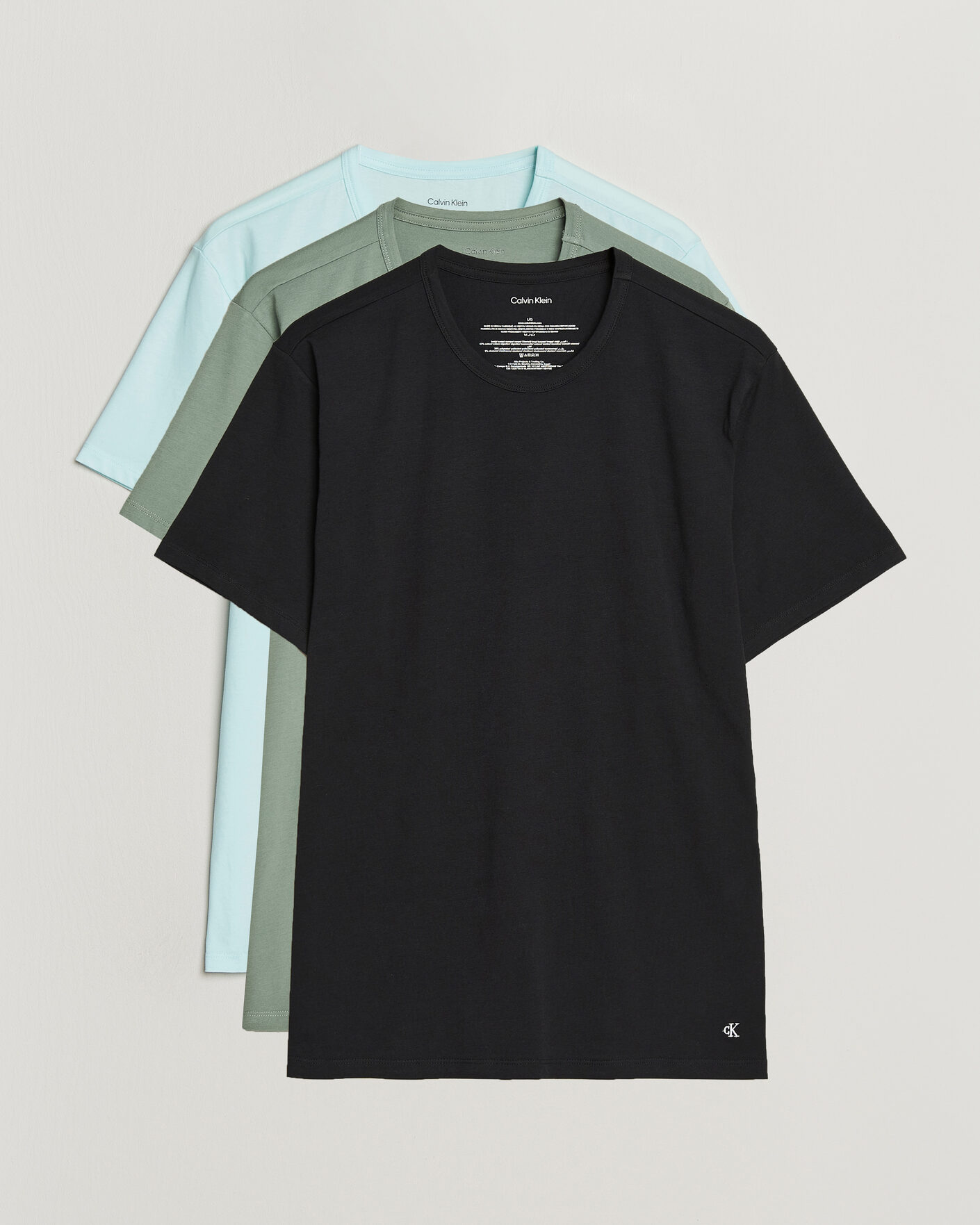 Men | T-Shirts | Calvin Klein | 3-Pack Cotton Stretch Crew Neck T-Shirt Black/Blue/Green