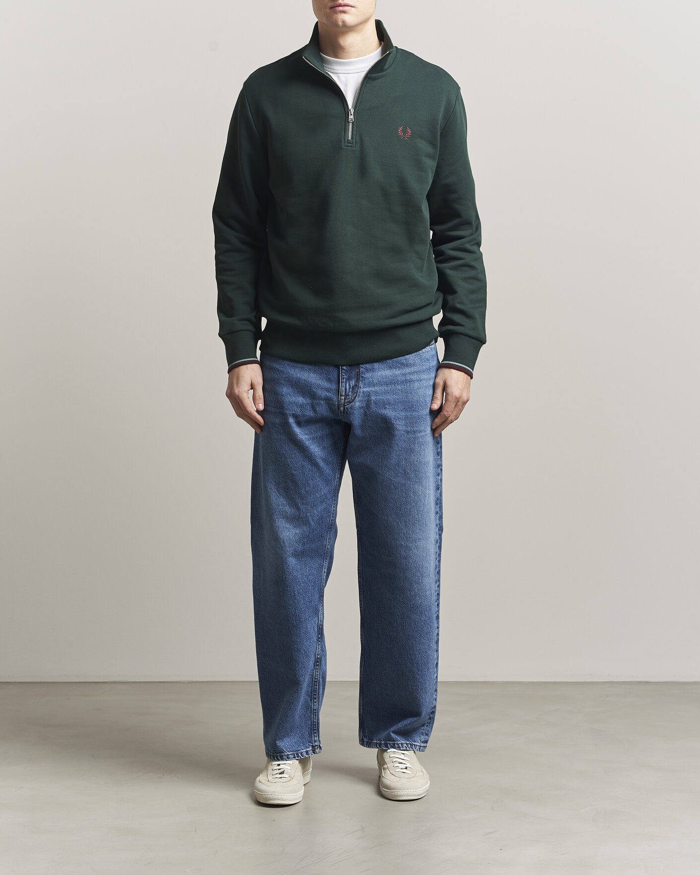 Men | Sweaters & Knitwear | Fred Perry | Half Zip Sweatshirt Grassroots Green