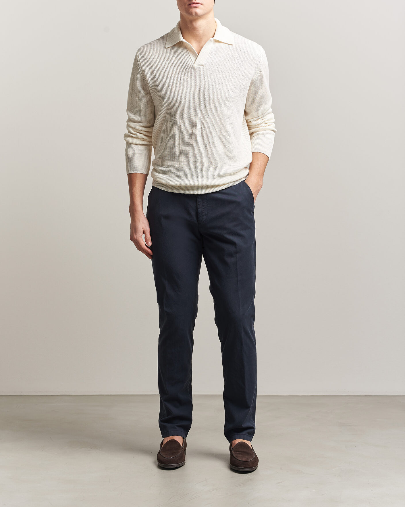 Men | Sweaters & Knitwear | Gran Sasso | Linen/Cotton Open Collar Knitted Polo Cream