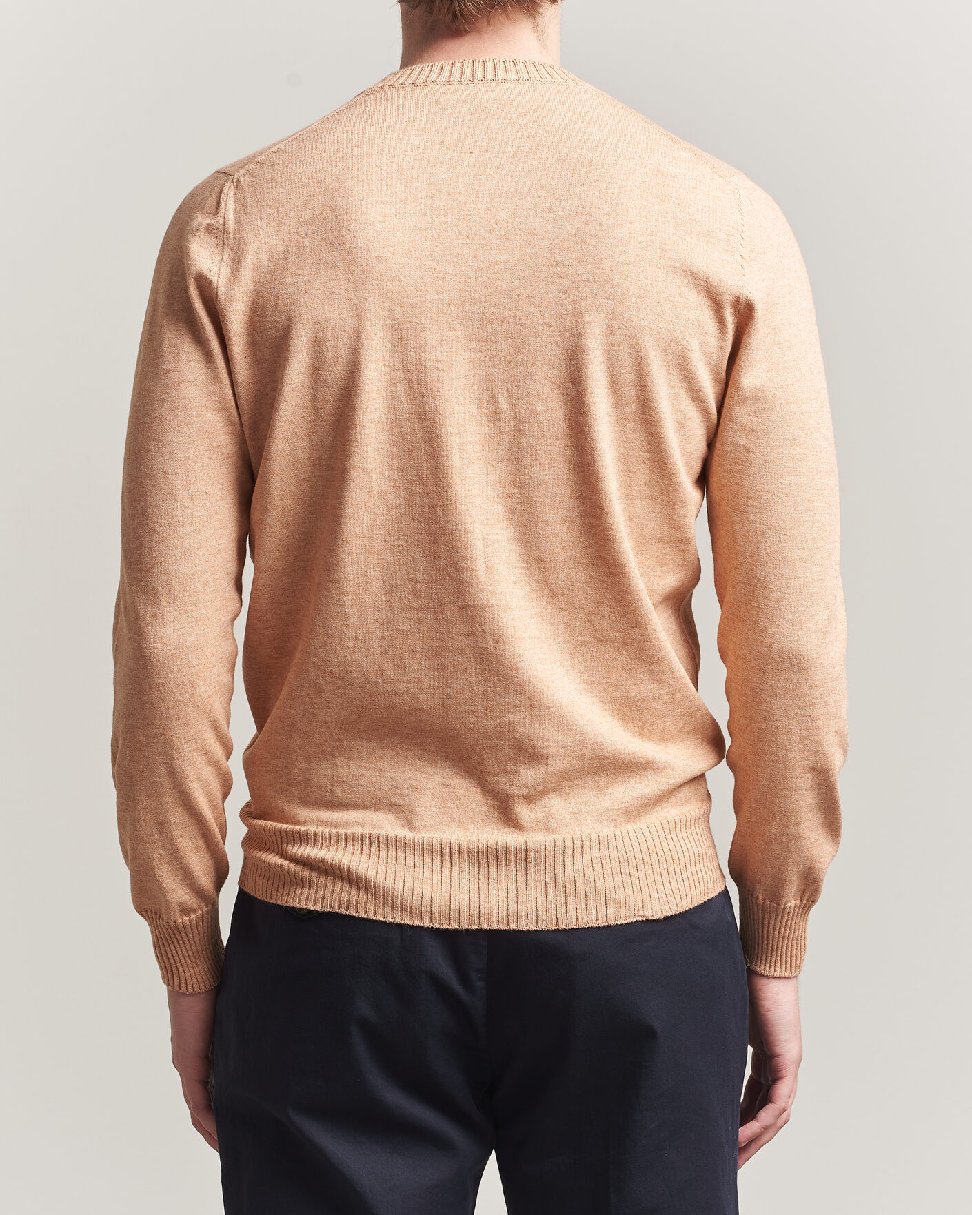 Men | Sweaters & Knitwear | Gran Sasso | Cotton/Cashmere Knitted Crew Neck Sweater Apricot Orange Melange