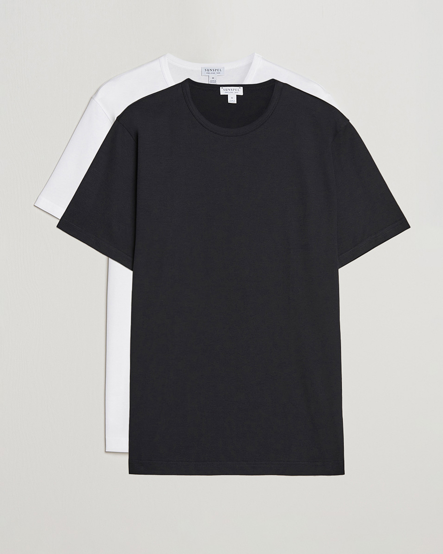 Men | T-Shirts | Sunspel | 2-Pack Crew Neck Q82 Cotton T-Shirt White & Black