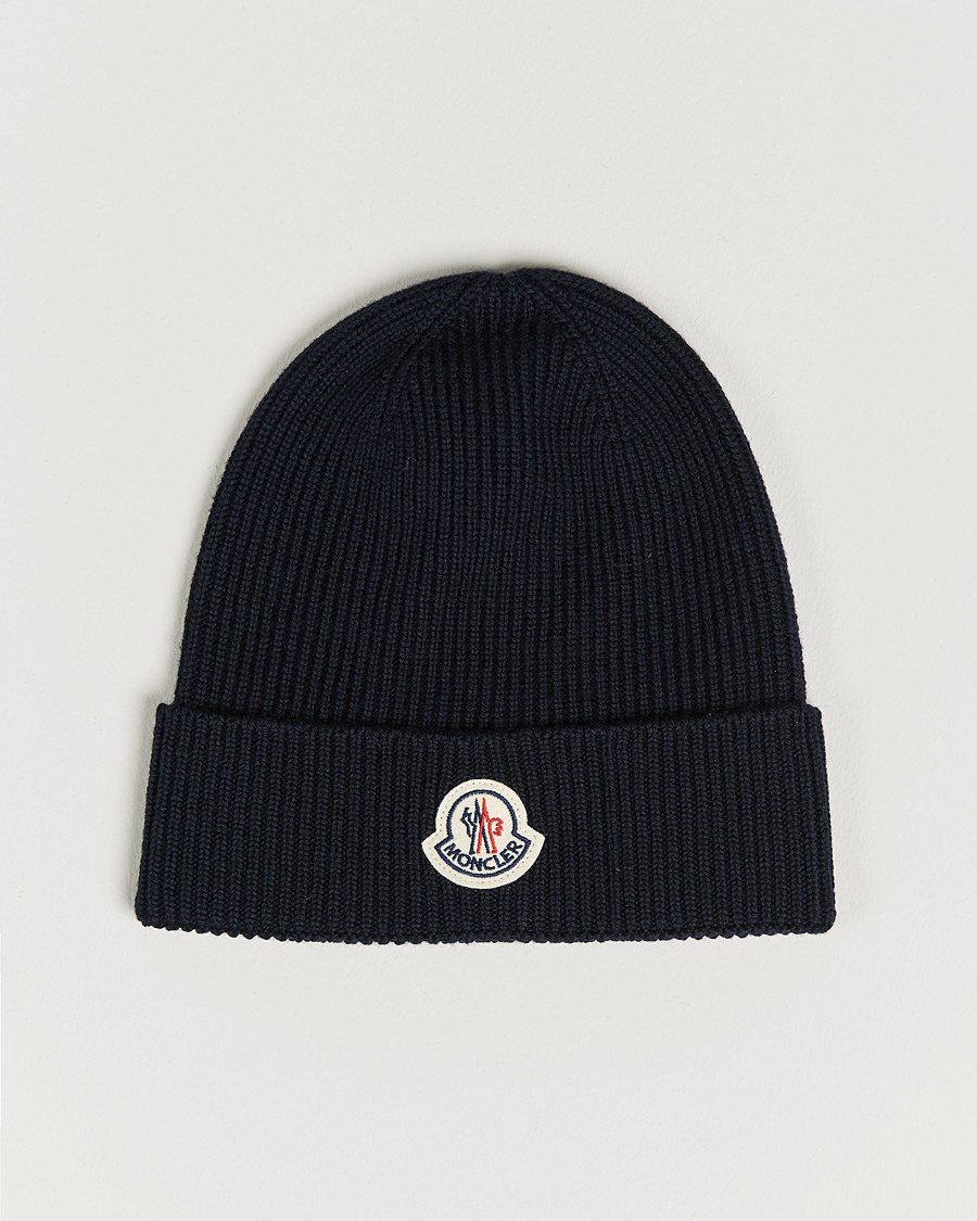 Moncler Ribbed Wool Beanie Navy at CareOfCarl.com